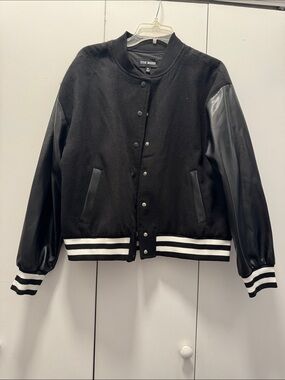 Steve Madden Black Varsity Jacket with White Stripe Trim